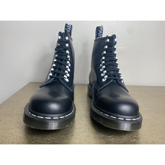 NWT DR MARTENS BOOTS 9 BLACK LEATHER SMOOTH 1460 LACE UP WHITE FAIRY GRUNGE GOTH - Picture 11 of 15